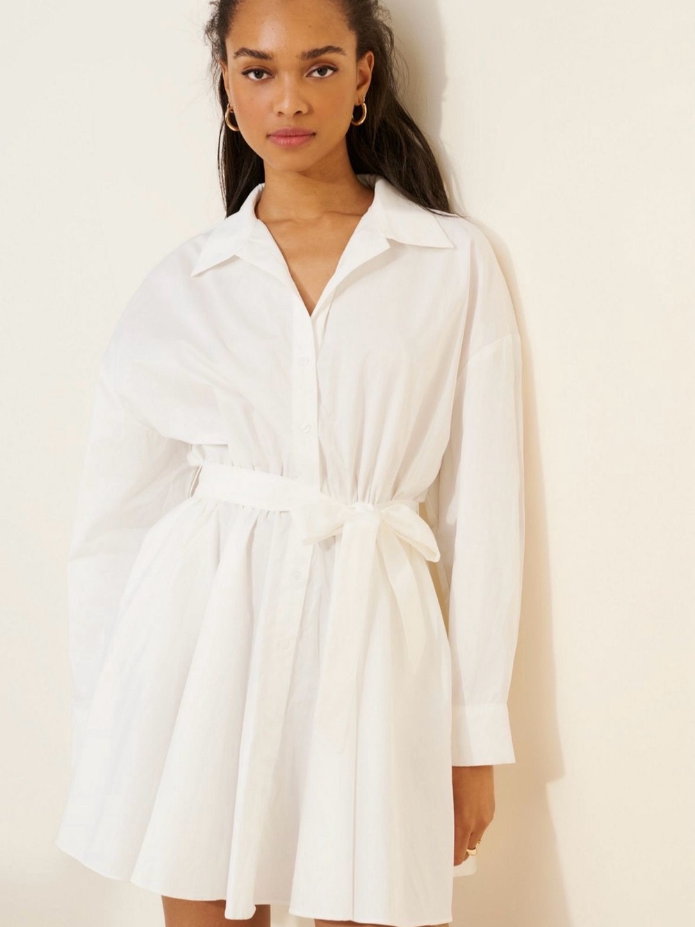 ASTR The Label White Shirt Dress with Tie Waist - Women Dresses